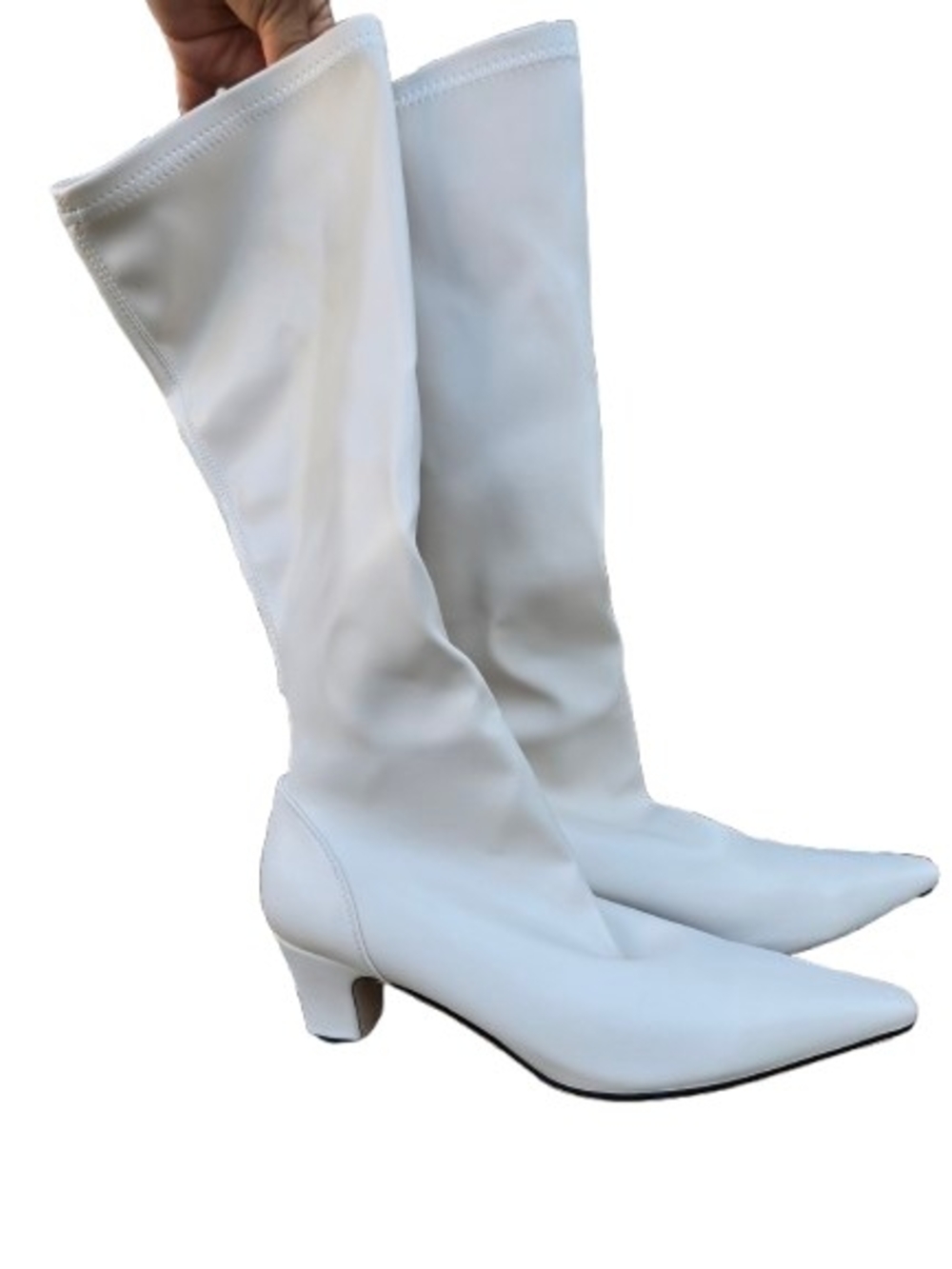 Women's Cream Color Mid Calf Pointed Toe Boots